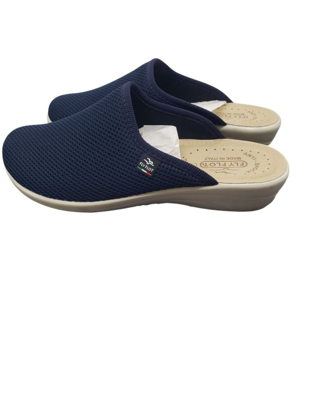 Fly Flot Navy Blue Slip On Comfort Shoe Clog Size 41 Womens Anti Shock Leather